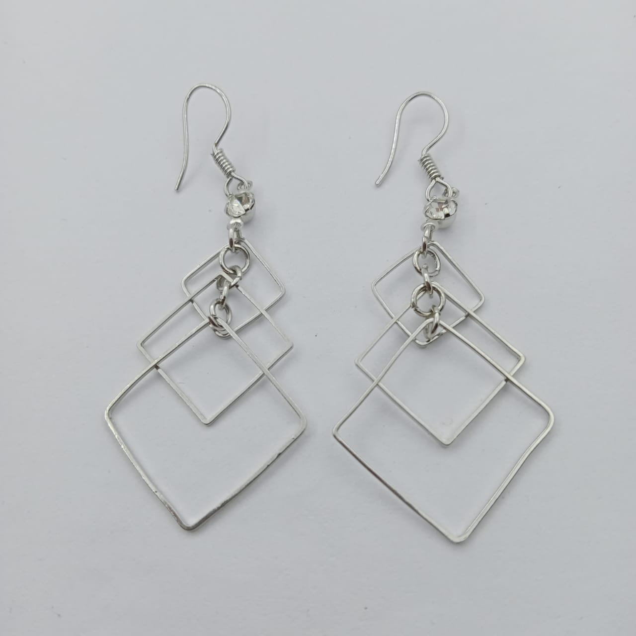 Women's 3 layers Barfi Shapes Earrings (Silver)